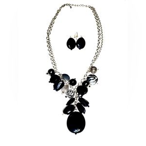 Mixed Media Black, Silver, Gunmetal, & textured bead Necklace Set